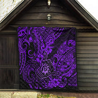 Purple and black Polynesian-pattern quilt with dense tribal swirls and flower motifs