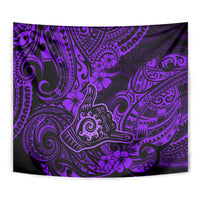 Purple Polynesian tapestry with detailed tribal swirls and flower motifs