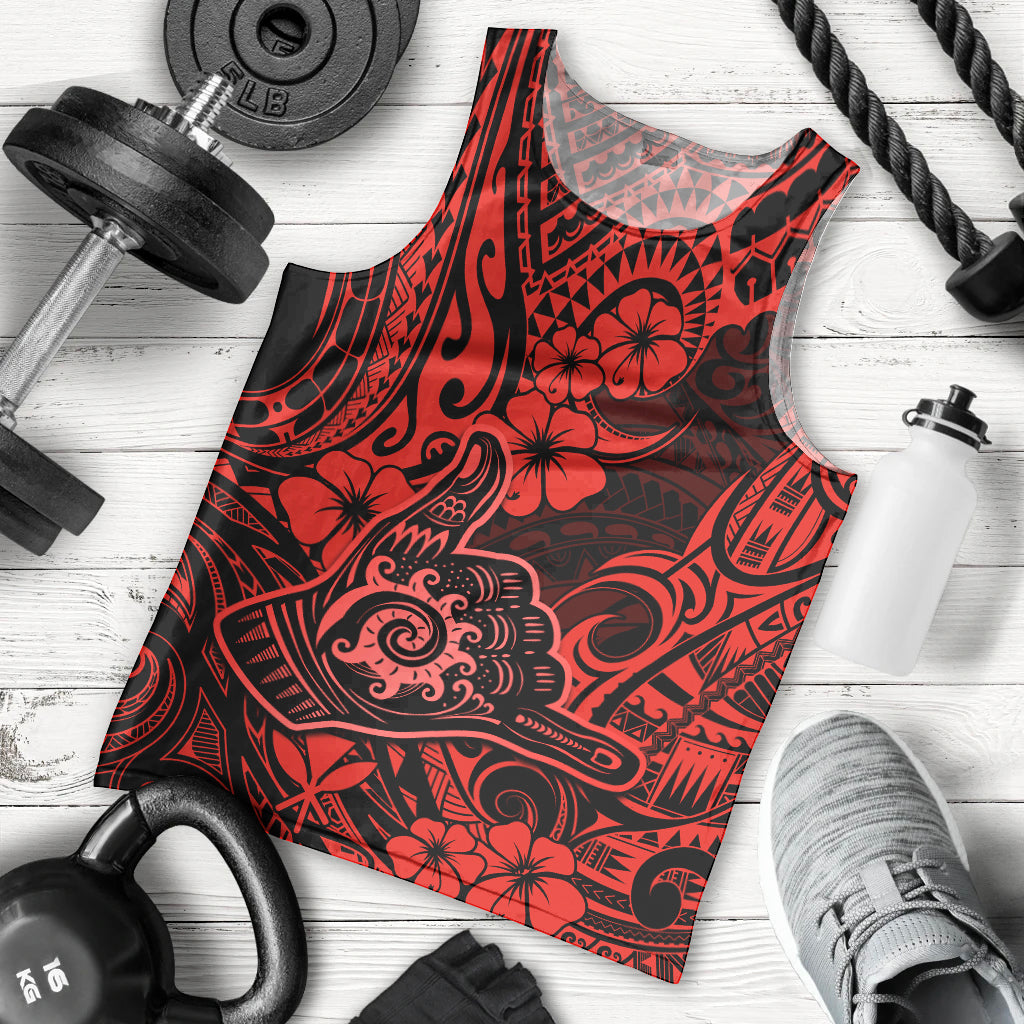 Hawaii Shaka Sign Men Tank Top Polynesian Pattern Red Version - Wonder Print Shop