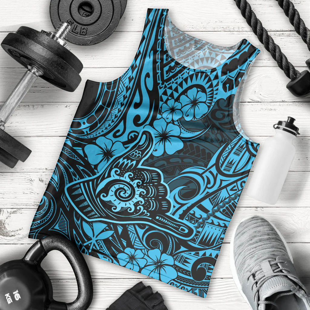 Hawaii Shaka Sign Men Tank Top Polynesian Pattern Sky Blue Version - Wonder Print Shop