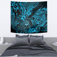 Blue and dark teal Polynesian pattern tapestry for wall decor