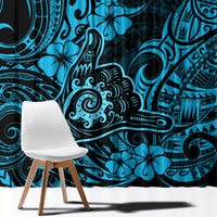 Blue Polynesian curtain panel with dense tribal swirl patterns and flowers