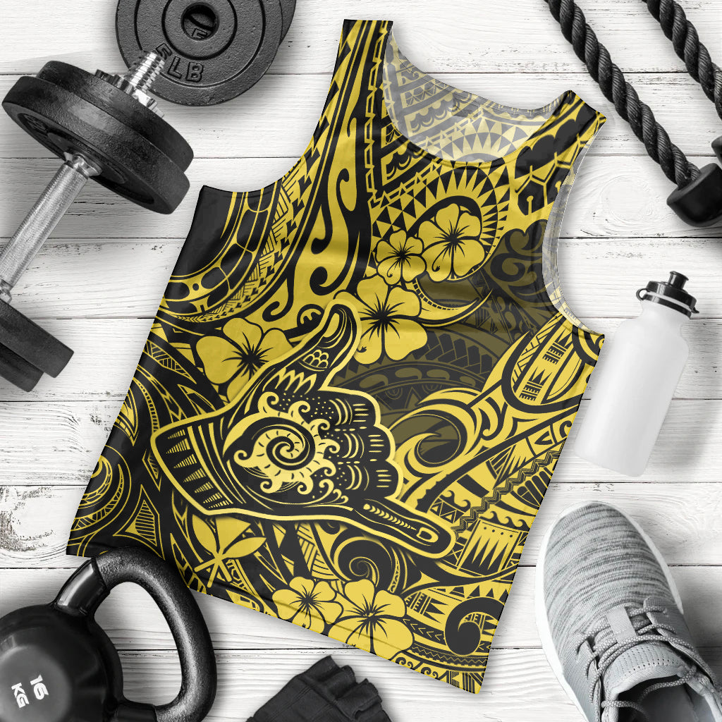 Hawaii Shaka Sign Men Tank Top Polynesian Pattern Yellow Version - Wonder Print Shop