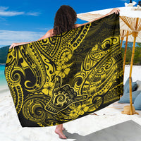 Yellow and black patterned Polynesian-style sarong, wide draped fabric panel