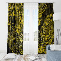 Yellow and black tribal window curtain panels with patterned borders on either side