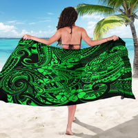 Green Polynesian pattern sarong with black edging, waist wrap