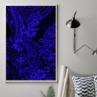 Navy blue Polynesian shark pattern canvas wall art with ornate tribal motifs