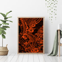 Orange Polynesian shark canvas wall art with wooden frame