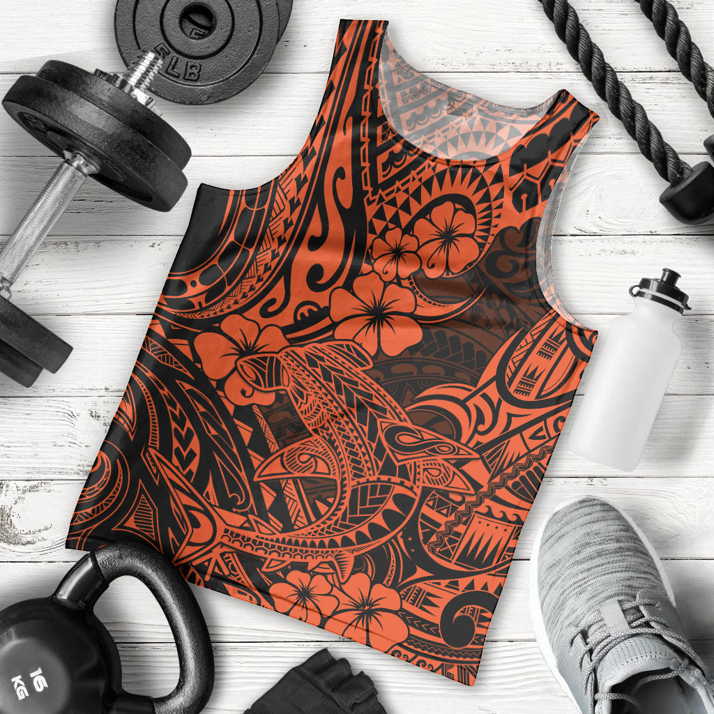 Hawaii Shark Men Tank Top Polynesian Pattern Orange Version - Wonder Print Shop