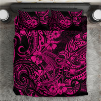 Pink and black Polynesian shark bedding set comforter with bold tropical pattern