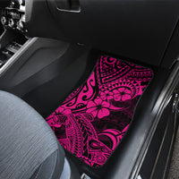 Pink Polynesian shark car floor mat with hibiscus and tribal motifs