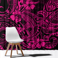 Pink and dark Polynesian-style printed window curtain panel with decorative motifs