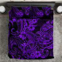 Purple Polynesian shark bedding sheet with black and violet tribal pattern