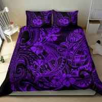 Purple Polynesian shark bedding comforter with black and violet tribal motifs