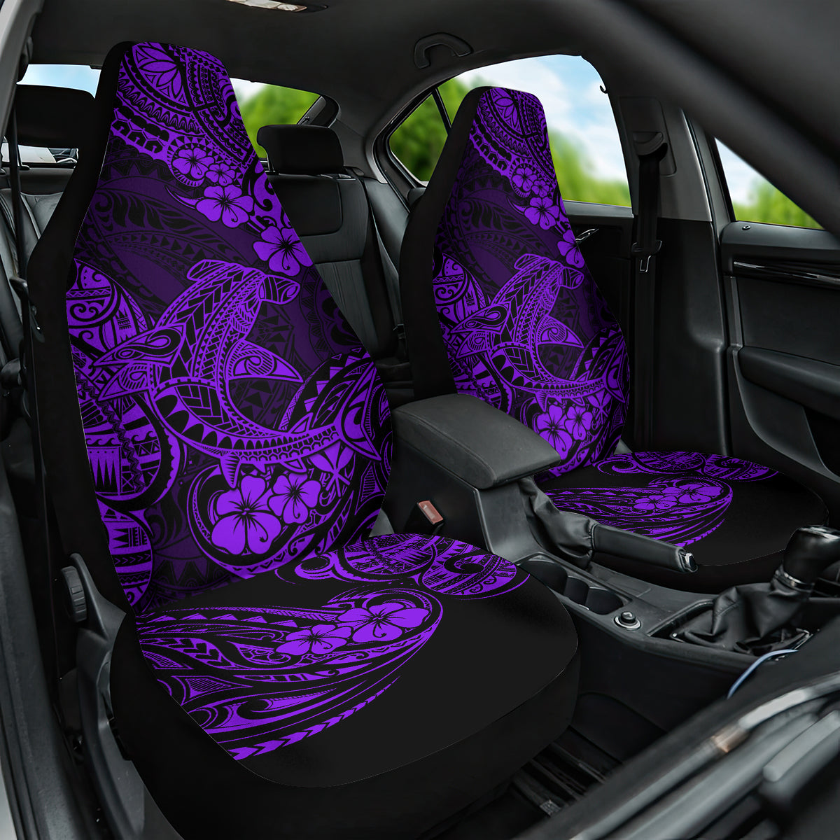 hawaii-shark-car-seat-cover-polynesian-pattern-purple-version