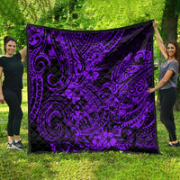 Purple Polynesian-style quilt, black background with ornate swirls and flower motifs