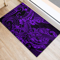 Purple rubber doormat with bold Polynesian tribal pattern