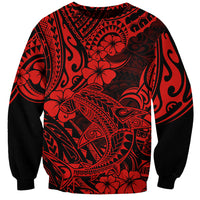 Unisex sweatshirt in red and black with Polynesian shark and floral pattern