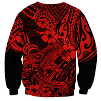 Unisex crewneck sweatshirt, red and black, Polynesian shark and floral print