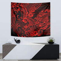 Red and black tribal shark tapestry with ornate swirls and flower motifs