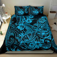 Shark bedding set with blue Polynesian pattern duvet cover and two pillow shams