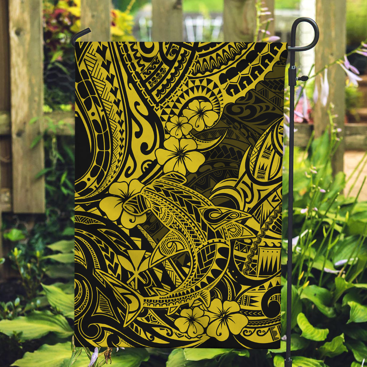 Hawaii Shark Garden Flag Polynesian Pattern Yellow Version - Wonder Print Shop