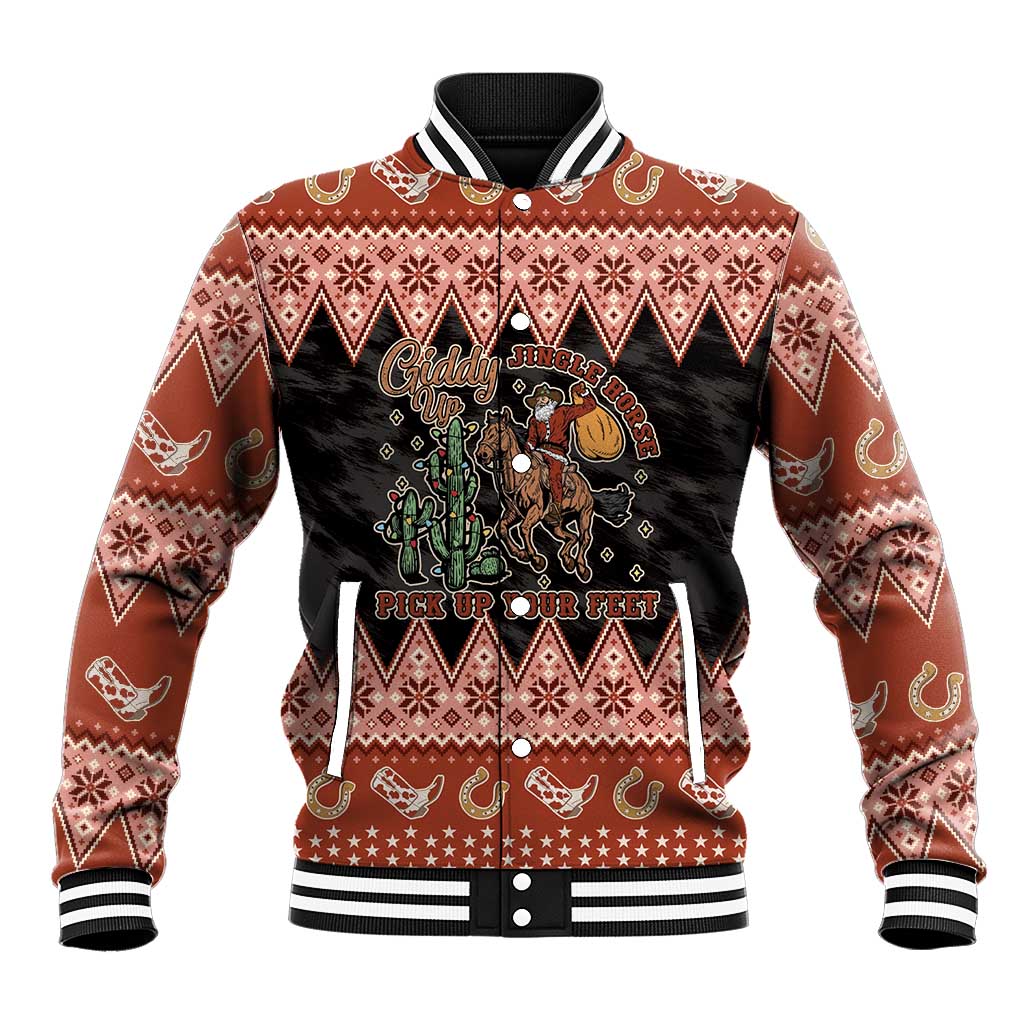 Howdy Christmas Cowboy Santa Baseball Jacket Giddy Up Jingle Horse Pick Up Your Feet - Wonder Print Shop