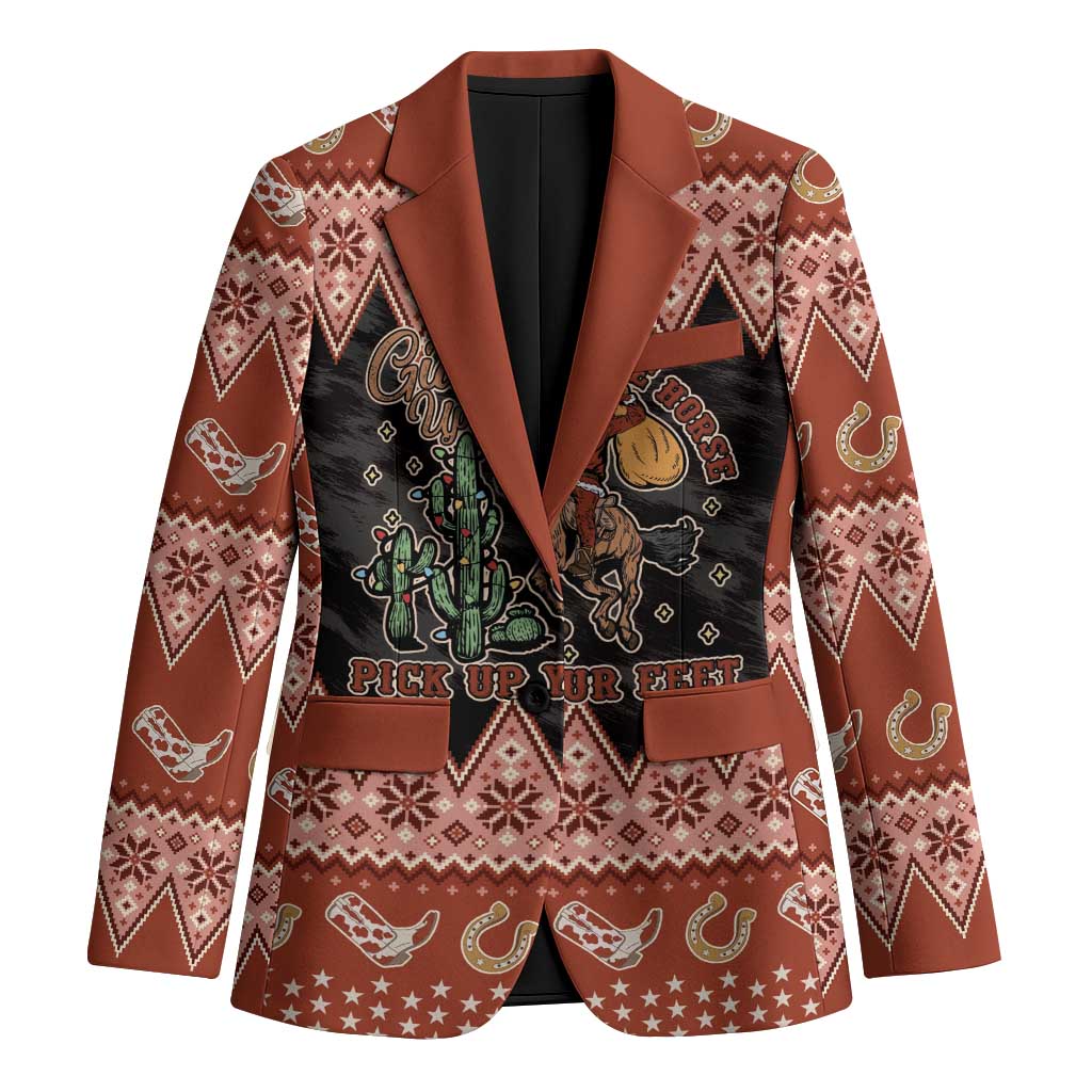 Howdy Christmas Cowboy Santa Blazer Giddy Up Jingle Horse Pick Up Your Feet - Wonder Print Shop