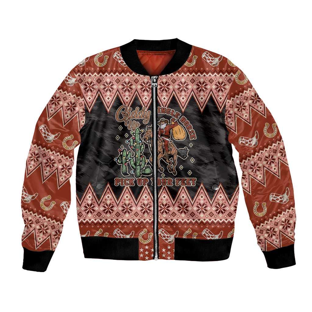 Howdy Christmas Cowboy Santa Bomber Jacket Giddy Up Jingle Horse Pick Up Your Feet - Wonder Print Shop