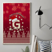 Red Christmas canvas wall art with Santa, big G, stars and snowflakes, "Merry Christmas"