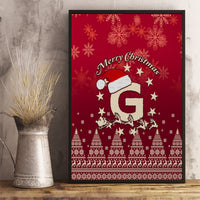 Framed red Christmas canvas wall art with Santa and reindeer, snowflake and tree pattern