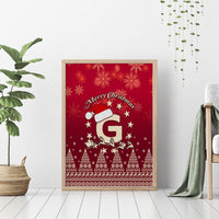 Wood-framed red Christmas canvas wall art with Santa and reindeer, "Merry Christmas"