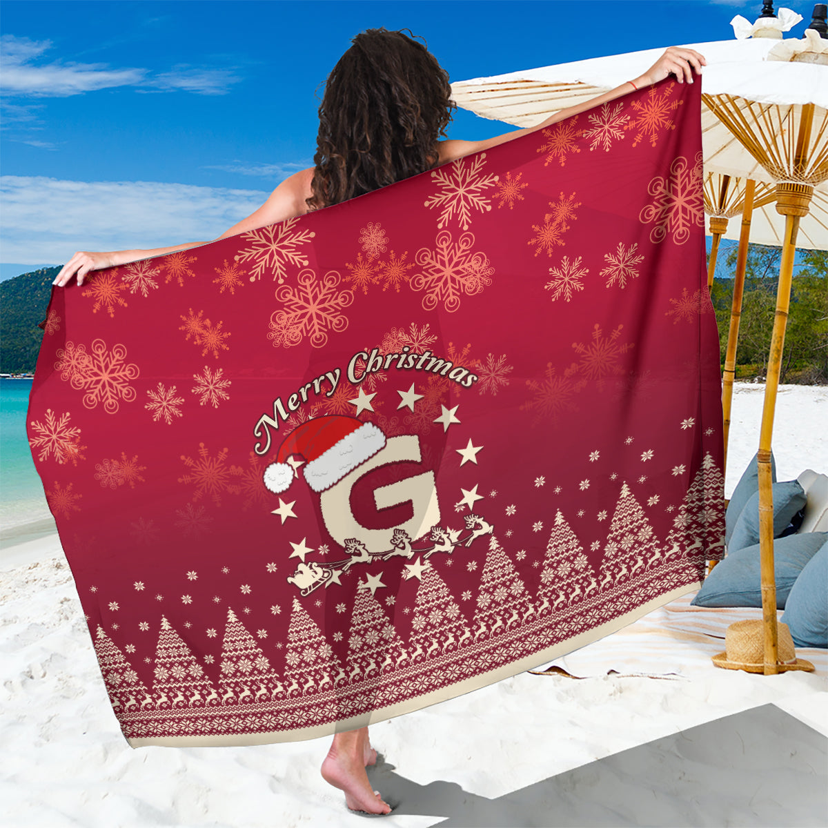 Georgia Christmas Sarong Santa Riding Reindeer Xmas Pattern - Wonder Print Shop