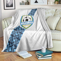 White football blanket with Guatemala crest and blue diagonal stripe