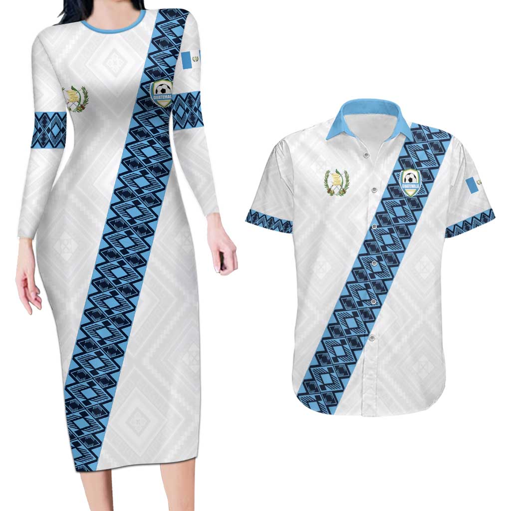 Custom Guatemala Football Couples Matching Long Sleeve Bodycon Dress and Hawaiian Shirt La Azul y Blanco Come On