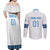 Custom Guatemala Football Couples Matching Off Shoulder Maxi Dress and Long Sleeve Button Shirt La Azul y Blanco Come On