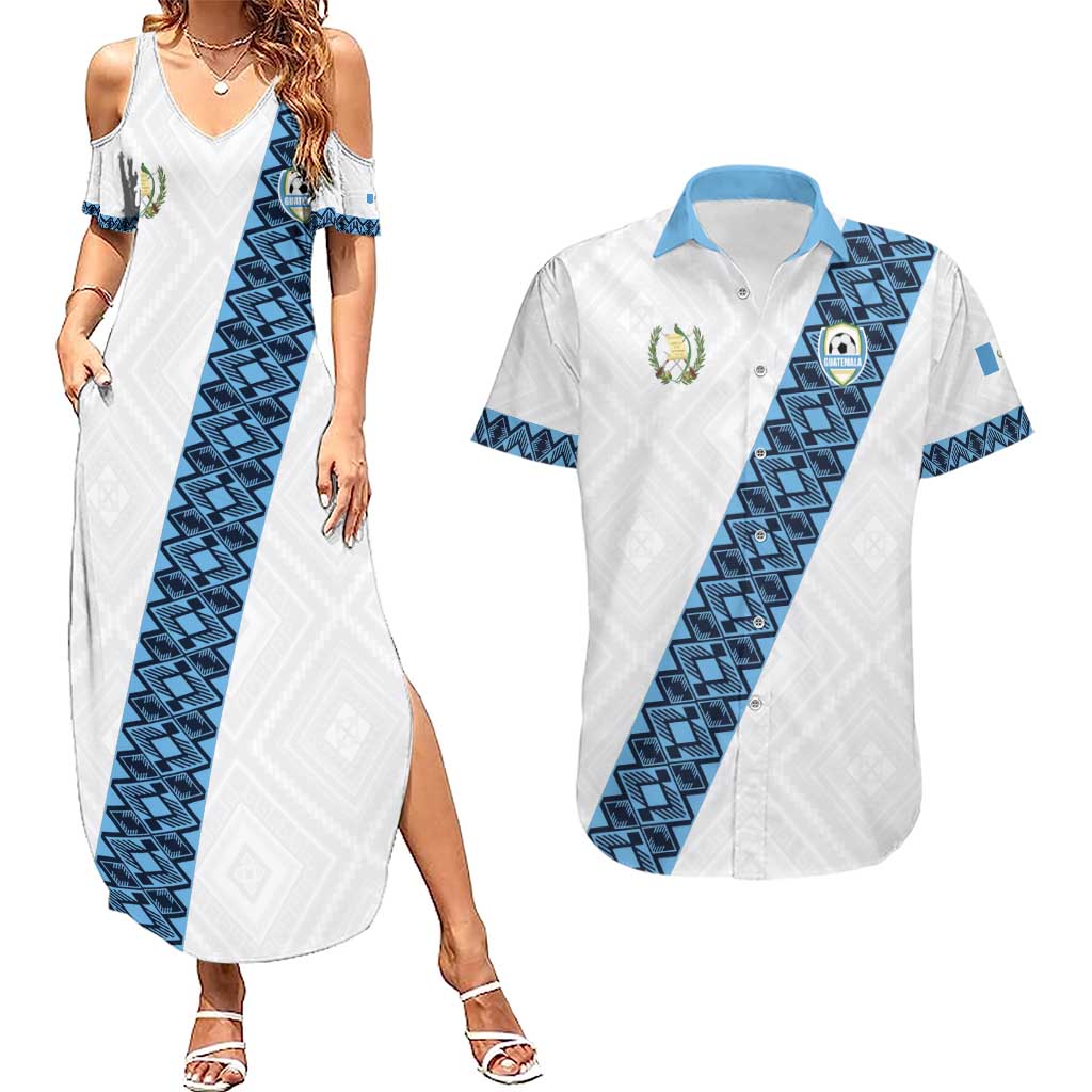 Custom Guatemala Football Couples Matching Summer Maxi Dress and Hawaiian Shirt La Azul y Blanco Come On