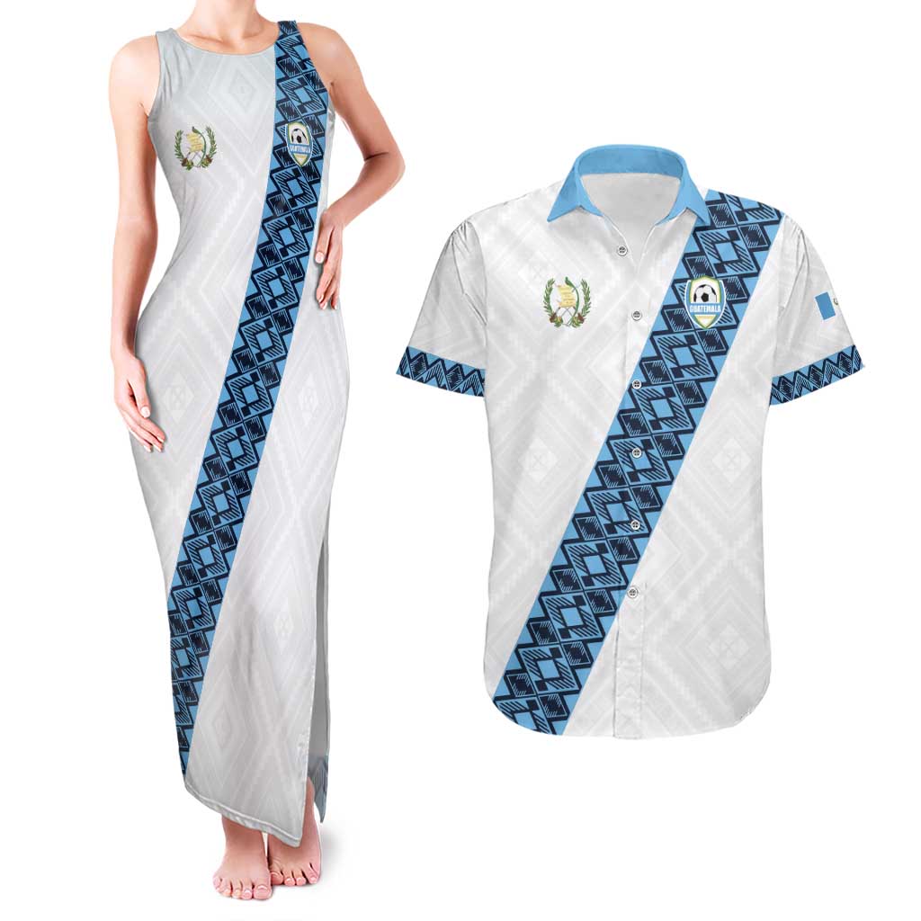 Custom Guatemala Football Couples Matching Tank Maxi Dress and Hawaiian Shirt La Azul y Blanco Come On