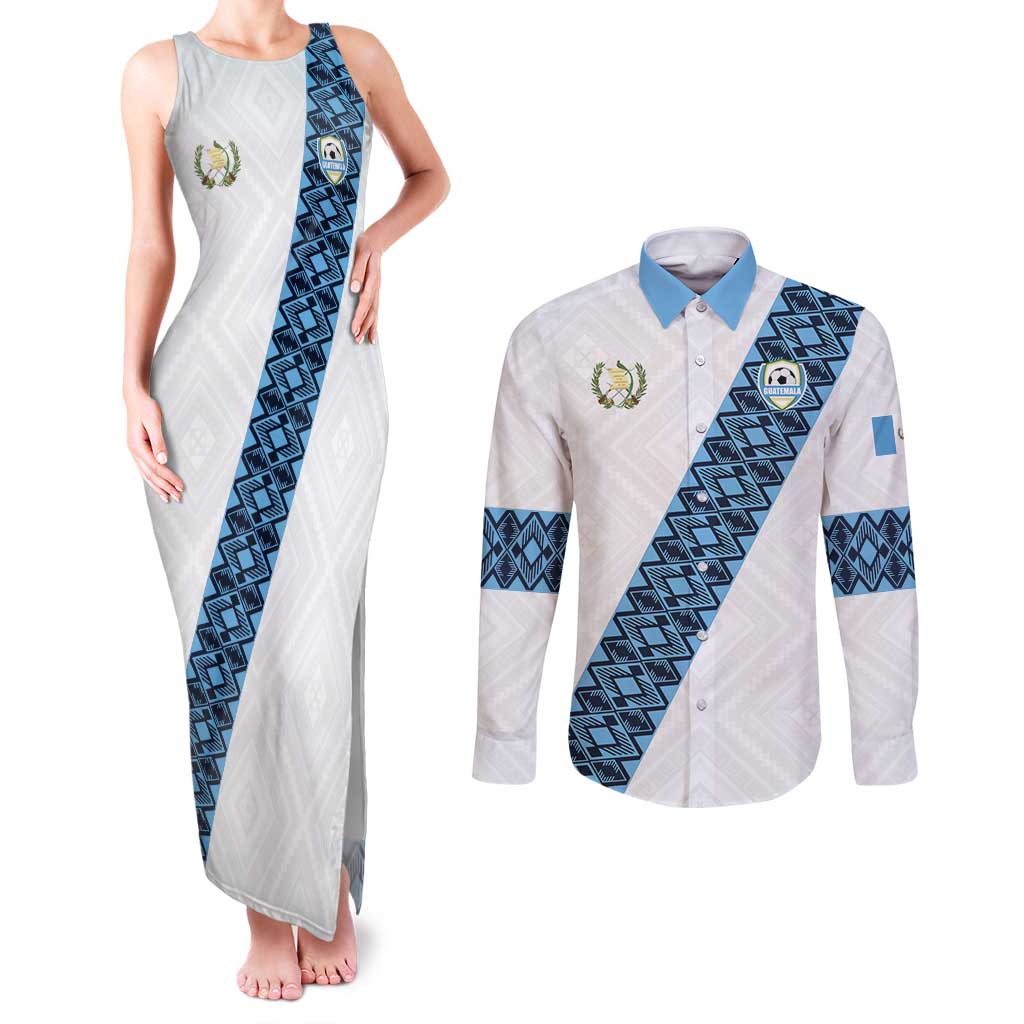 Custom Guatemala Football Couples Matching Tank Maxi Dress and Long Sleeve Button Shirt La Azul y Blanco Come On