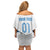 Custom Guatemala Football Family Matching Off Shoulder Short Dress and Hawaiian Shirt La Azul y Blanco Come On