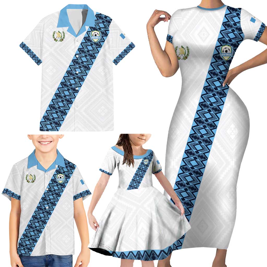 Custom Guatemala Football Family Matching Short Sleeve Bodycon Dress and Hawaiian Shirt La Azul y Blanco Come On