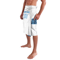 Men's football lavalava front side view with blue diamond pocket trim and number 01