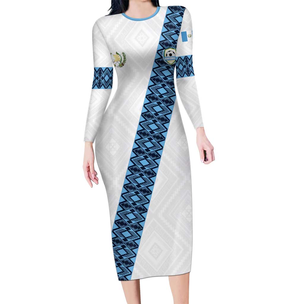 Custom Guatemala Football Long Sleeve Bodycon Dress La Azul y Blanco Come On