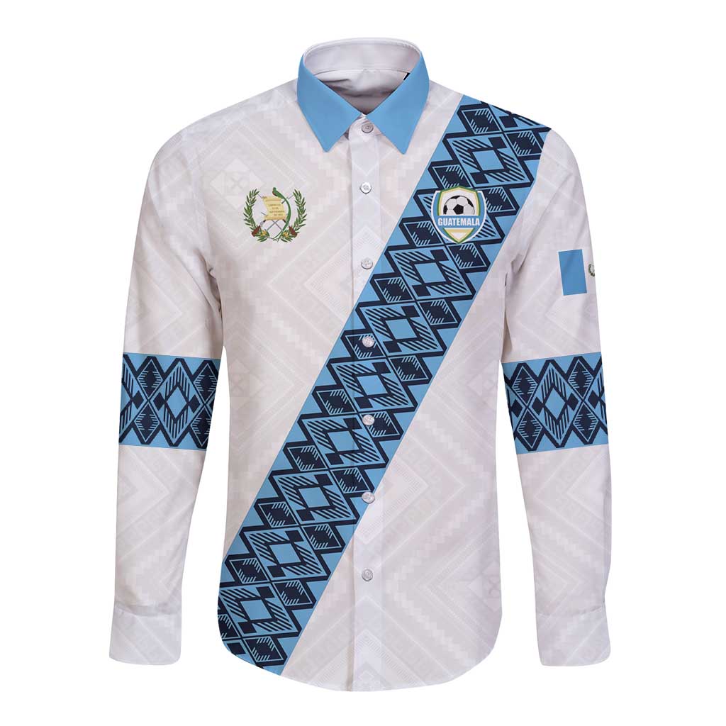 Custom Guatemala Football Long Sleeve Button Shirt La Azul y Blanco Come On