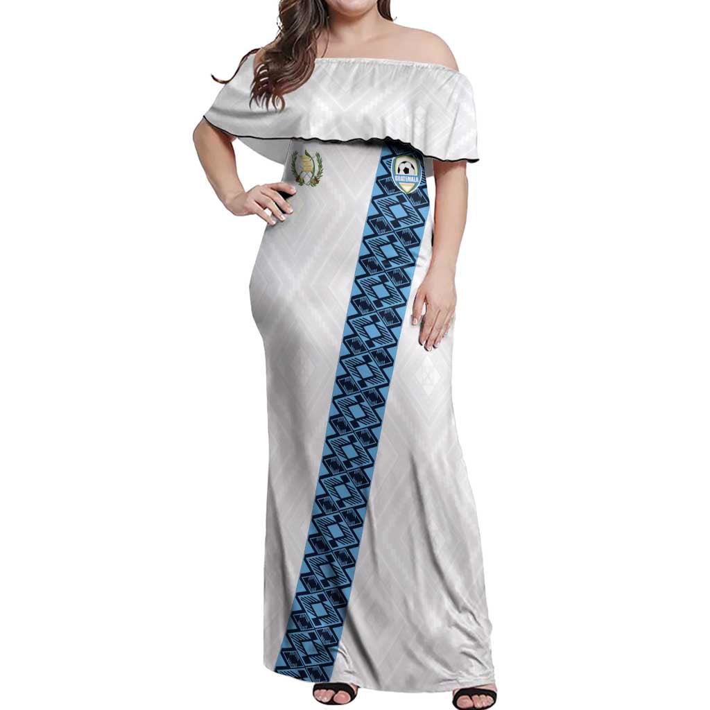 Custom Guatemala Football Off Shoulder Maxi Dress La Azul y Blanco Come On