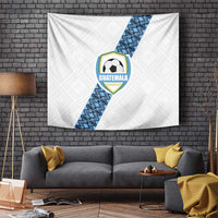 White Guatemala football tapestry with blue diagonal pattern and soccer ball crest center