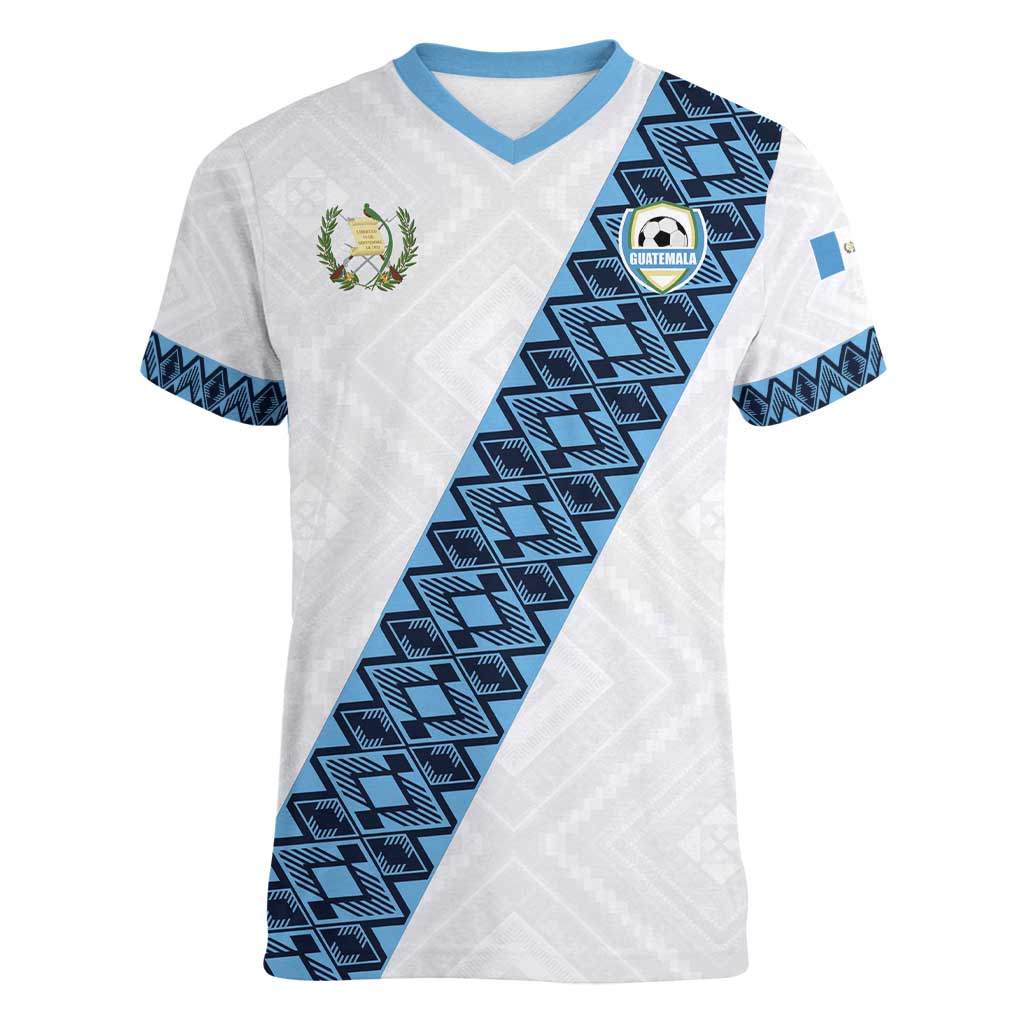 Custom Guatemala Football Women V-Neck T-Shirt La Azul y Blanco Come On