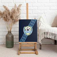 Blue Guatemala football canvas wall art on easel, with shield logo and patterned stripe