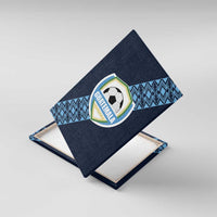 Blue Guatemala football canvas wall art with soccer shield and geometric zigzag stripe