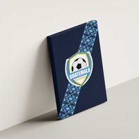 Blue Guatemala football canvas wall art mounted on wall, with soccer-ball shield and stripe